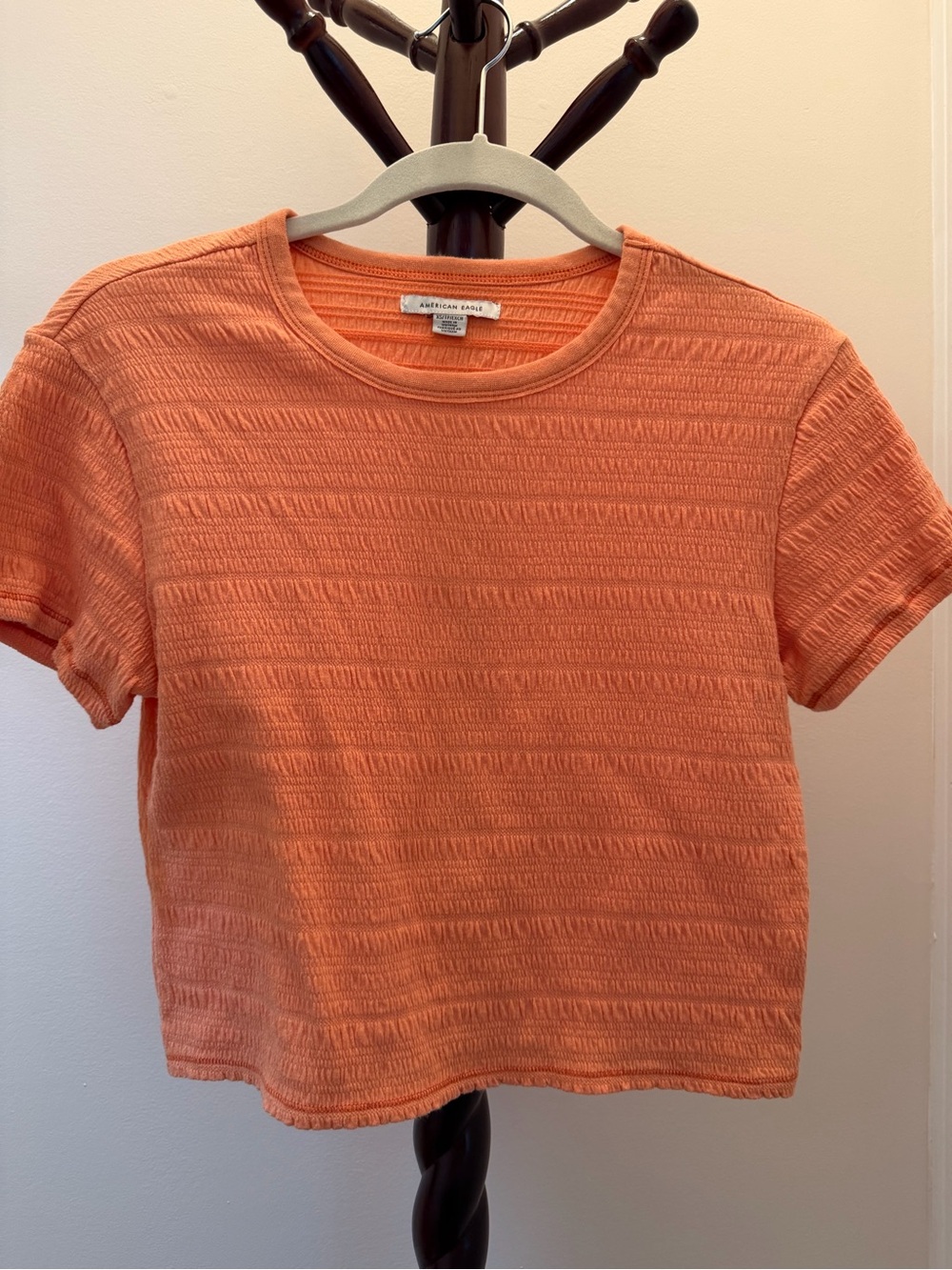 American Eagle Outfitters Coral-Orange Short Sleeve Textured Tee